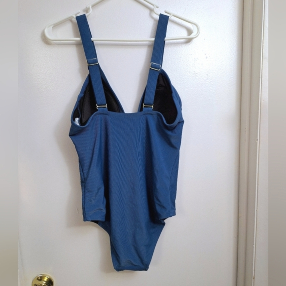 Kona Sol Target Teal Blue Mid Zip Padded One-Piece Swimsuit Swimwear Beach Coast - Picture 7 of 15